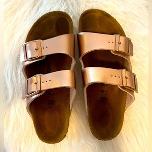 Girls Birkenstock rose gold sandals size 34